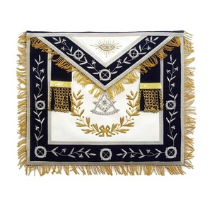 Delantal de Francmasonería Past Master Blue Lodge Azul Marino con Bordado de Corona a Mano y Borlas de Cadena de Latón Dorado MAP-0090 - Product Image 1