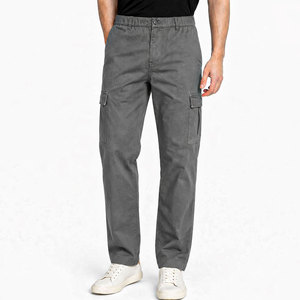 Pantalones Cargo de Algodón Gris para Hombre, Cintura Elástica, Pierna Recta, Múltiples Bolsillos, Pantalones Casuales de Alta Calidad - Product Image 1