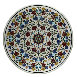 Paire de dessus de table rectangulaires en marbre blanc décorés de fleurs rouges vives, dessus de table en marbre avec incrustation d'os disponible à prix de gros - Product Image 3