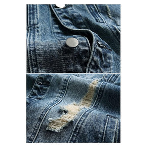 แจ็คเก็ตยีนส์ผู้ชายทรงสลิมฟิต แจ็คเก็ตเดนิมขาดๆ เท่ห์ๆ สไตล์ลำลอง สตรีทแวร์ แฟชั่น เสื้อคลุมทนทาน - Product Image 4