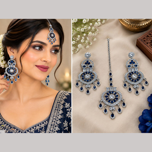 Pendientes de Cristal con Baño de Oro JeweleMarket, Adornados con Pedrería, Maang Tikka, para Bodas, Fiestas, Compromisos, Aniversarios, Estilo Étnico - Product Image 5