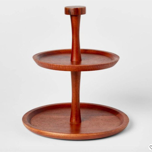 Support à gâteau vintage à 2 niveaux en bambou avec poignée dorée, plateau carré pour servir les desserts, pour mariages, fêtes et décoration intérieure - Product Image 2