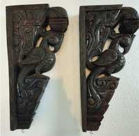 Handgefertigter Art-Deco-Holzpfau-Wandhalter, geschnitzter Konsolenfuß für Tempel- und Heimdekoration, Jubiläumsgeschenk, traditionelle Holzdekoration