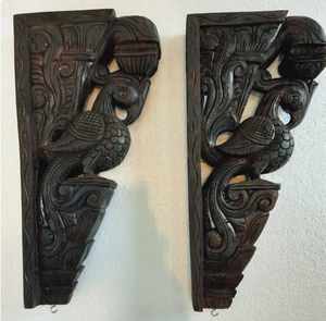 Console murale en bois sculptée Art Déco, motif paon, artisanale, pour la décoration de temples et de maisons, Anniversaire - Product Image 2