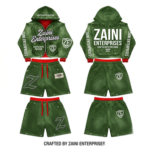 Ensemble sweat à capuche et short pour homme en molleton de coton 340 GSM, respirant, pour l'hiver, vert et rouge, avec logo personnalisé imprimé numériquement - Product Image 1