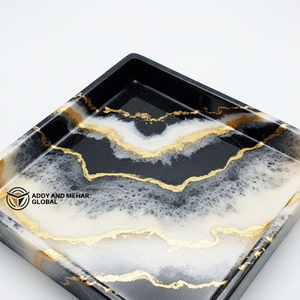 Plateau de luxe en résine noire avec détails de veines subtilles |   Plateau décoratif carré moderne - Product Image 3