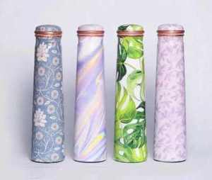 Custom Printed Copper Water Bottle Collection Paisley Peacock Hammered Matte Finish Designer Drinkware OEM Wholesale Gift - Product Image 2