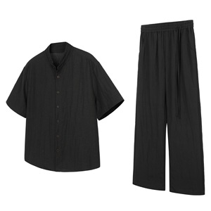 Tenues en lin pour hommes, chemisier à manches longues et pantalon, ensembles 2 pièces - Product Image 3