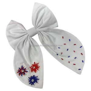 Personnalisé marine gros-grain cheveux arc Softball Baseball Cheer arc perlé Applique élastique pour queue de cheval pour les filles esprit d'équipe fête - Product Image 3