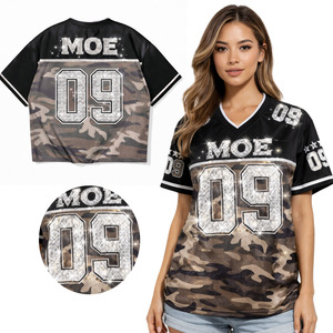 เสื้อเจอร์ซีย์อเมริกันฟุตบอลผู้หญิงลายพรางทันสมัย ประดับคริสตัลสีดำ คอวี แต่งกลิตเตอร์วิบวับ สไตล์สตรีทแวร์ - Product Image 1
