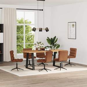Ensemble de 6 chaises de salle à manger en contreplaqué et similicuir marron avec piètement métallique, confortables et élégantes - Product Image 1