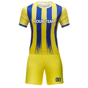 Uniforme de Fútbol 7V7 Personalizado con Rayas Amarillas y Azules, Transpirable, de Secado Rápido, Sublimado, con Rayas Verticales Desgastadas - Product Image 2