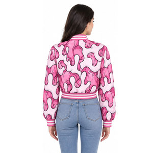 Chaqueta Varsity con Estampado de Llamas Rosas, Cuello Camisero, Manga Larga, Impresión Digital, Material de Poliéster, Corta, para Mujer - Product Image 5