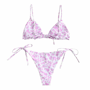 Women High Waisted <b>Bikini</b> <b>Set</b> Solid Color Removable Padded Triangle <b>Push</b>-<b>Up</b> Spandex Casual-Comfy Swimwear - Product Image 6