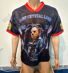 Maillot de football unisexe sublimé Camp Crystal Lake, col en V, manches courtes, maille respirante, grande taille, écologique, séchage rapide, adulte - Product Image 1