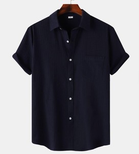 Camisa Casual de Manga Corta para Hombre, Color Sólido, Cuello Clásico, 100% Algodón, Tela Popelina Transpirable, Ropa de Verano - Product Image 1