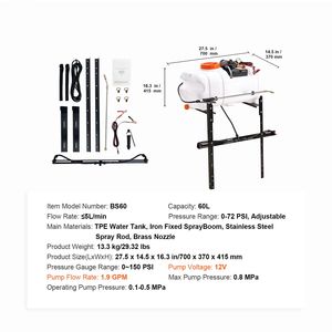 Pulvérisateur agricole à lance de pulvérisation pour ATV, 15,9 gallons/60 L, pompe 12 V, 1,9 GPM, réservoir d'eau pour le désherbage - Product Image 2