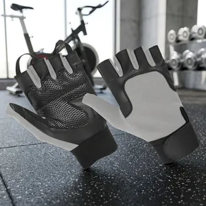Gants de cyclisme mi-doigts gris-noir unisexe en cuir respirant coupe-vent légers pour la gym avec poignée confortable et design ergonomique - Product Image 6