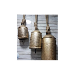 Handmade Rustic Christmas Harmony <b>Cow</b> <b>Bells</b> With Jute Rope Hanging Vintage Gold Brass Finish Large Metal Jingle <b>Bells</b> for Sale - Product Image 5