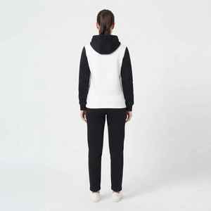 Ensemble de survêtement à capuche pour femme, noir et blanc, en coton, vêtements de sport décontractés, manches longues, pantalon long, coupe régulière, toutes saisons - Product Image 4