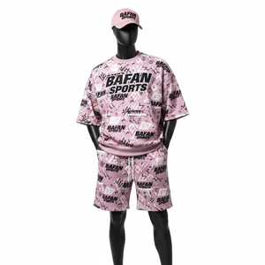<b>Men</b> Sweatshirt <b>Short</b> Set Cotton Blend French Terry <b>Pink</b> Graphic Print Custom Logo Sweatshirt <b>Shorts</b> Set Tracksuits for <b>Men</b> - Product Image 6