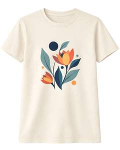 Custom Beige Women Abstract Floral Graphic T Shirt Soft Cotton Short Sleeve Casual Summer Minimalist Flower Print Loose Fit <b>Top</b> - Product Image 1