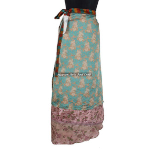 Indian Silk Sari Wrap <b>Skirt</b> 2 Layer Reversible Magic Silk Saris Wrap Long <b>Skirt</b> Silk Sari Wrap <b>Skirts</b> -Indian Two Layer <b>Boho</b> - Product Image 1