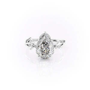 Anillo de mujer con diseño de hoja detallada con diamantes de moissanita y halo oculto para uso diario - Product Image 3