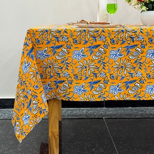 <b>Square</b> Printed Cotton <b>Tablecloth</b> Floral Pattern Yellow Blue Traditional Chinese Style Washable Home Use - Product Image 6