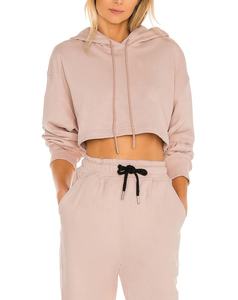 Customization Women Two Piece <b>Tracksuit</b> Pullover <b>Pink</b> Cotton Cropped Hoodie And Jogger Pants Good Quality Fabric Woman <b>Tracksuit</b> - Product Image 2