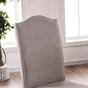 Set di 2 Sedie da Pranzo in Stile Transizionale Bianco Antico, Design a Schienale a Cammello con Tessuto Grigio, Sedie Laterali Parson - Product Image 3