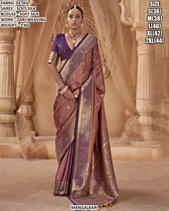 Sari en soie verte Mangalkari avec ensemble de chemisier tissé Zari, longueur au sol, tenue de mariage indienne traditionnelle pour femmes - Product Image 3