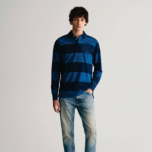 Camisa Polo de Manga Larga a Rayas para Hombre, Algodón Popelina, Cuello con Botones, Estilo Casual, para Otoño - Product Image 1