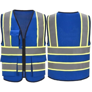 Gilet de sécurité réfléchissant bleu haute visibilité pour homme avec poches, fermeture éclair, respirant, décontracté, style col en V pour l'été - Product Image 1