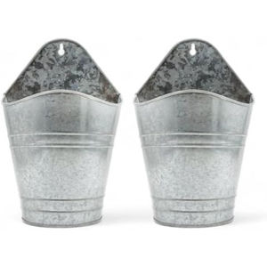 Jardinières murales en métal galvanisé, décoratives, rustiques, pour l'intérieur et l'extérieur, ensemble de 2 pots à fleurs suspendus, demi-ronds, à fixer au mur, en solde - Product Image 1
