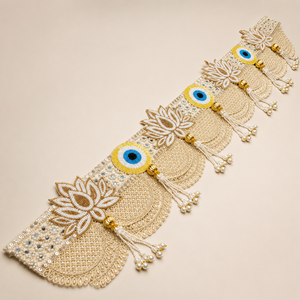 Décoration de porte artisanale Lotus Evil Eye Bandhanwar Toran avec pompon de perles et dentelle dorée pour mariage et fêtes, décoration de la maison - Product Image 5