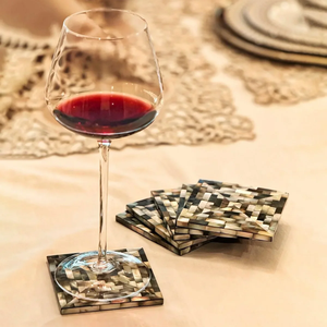 Sous-verre en nacre, taille personnalisable, motif géométrique, antidérapant, pour la maison et le bureau. - Product Image 1