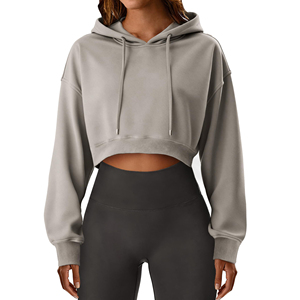 Sudadera Corta con Capucha para Mujer, Sudadera de Forro Polar con Logotipo Personalizado, Sudadera Holgada Informal para Calle, Ropa Deportiva, Fabricante de Ropa OEM ODM - Product Image 1