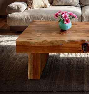 โต๊ะกาแฟไม้แท้ปี 2026 พร้อมขอบไม้ธรรมชาติ หน้าโต๊ะไม้หนา ขาไม้บล็อกหนัก และผิวสัมผัสแบบเรียบง่ายอบอุ่น - Product Image 2