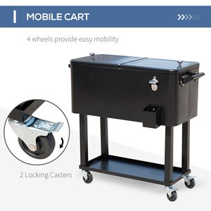 Carrello Refrigerante Nero da 80 QT con Ruote, Contenitore per Bevande da Esterno, Carrello per Campeggio e Feste con Vano Ghiaccio - Product Image 5