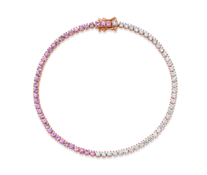 Bijoux de luxe élégants, bracelet tennis Riviera en or 14 carats avec diamants naturels et saphir rose, bijoux fins - Product Image 2