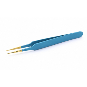 Blue Metal Tweezers With Gold Tips Flat Mini Fan Shape Reusable Beauty Tool For <b>Eyelash</b> Extension - Product Image 1