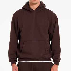 Sweat-shirt à capuche marron foncé pour homme, 100 % coton molletonné, décontracté, pour l'automne, avec poche avant, coupe oversize, tricoté - Product Image 1