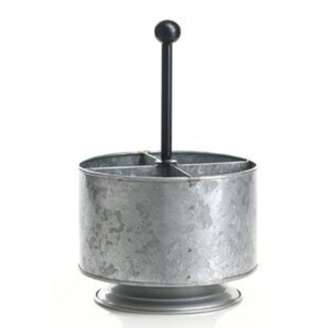 Organizador de utensilios de metal galvanizado estilo rústico con 3 compartimentos y asa para almacenamiento en la cocina. - Product Image 2