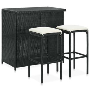 Set da Bar Compatto in Rattan PE Nero e Bianco Crema con Struttura in Acciaio per Arredamento da Esterno - Product Image 1