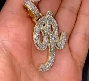 Colgante con Inicial de la Letra M de Moissanita, Plata de Ley 925, Estilo Hip Hop, con Incrustaciones de Diamantes, Colgante con Letra M del Alfabeto - Product Image 4