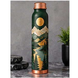 ขวดน้ำทองแดงลายดอกไม้สีชมพูแบบพกพาพร้อมฝาปิด ขวดลายดอกซากุระ - Product Image 2