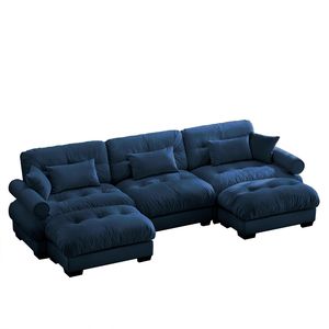 Divano Modulare a U Moderno a 3 Posti con Due Pouf Mobili, Cuscini Lombari e Cuscini Decorativi per Soggiorno - Product Image 4