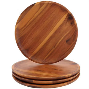 Plateau de service en bois d'acacia, forme ronde, pour la maison, l'hôtel et la restauration, plateau de service pour aliments et boissons - Product Image 1