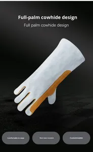 Blue Cowhide <b>Leather</b> MIG Stick Welding <b>Gloves</b> <b>Long</b> Sleeve Heat Resistant Molten Metal Splash Protection Safety Work <b>Gloves</b> - Product Image 3